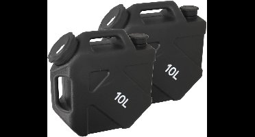 Gerimport Jerrycan/benzinetank - 2x - 10 liter - zwart - kunststof - met flexibele schenktuit - 35 x 32 x 13 cm