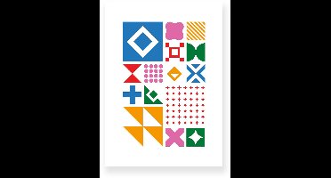 Aluminium plaat 30x40 cm - Poster - Grote Geometrische Vormen - Blauw - Rood - Oranje - Abstract - Vintage - Muurdecoratie - Wanddecoratie