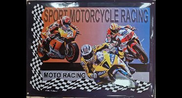 Sport Motorcycle Racing . Metalen wandbord in reliëf 30 x 40 cm.