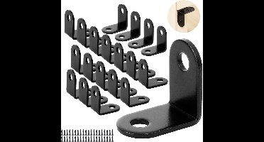 Hoekverbinders - 20 Stuks - 20 X 20 X 16 Mm - Metalen Hoekbeugel - Hoekbeugel Staal - L-Beugels - Hoekverbinders - Beugelverbinding - Versterkingshoek - 90 Graden Hoekbeugel Met Schroeven - Geschikt Voor Montage Tafel Stoel Boekenplank - Zwart