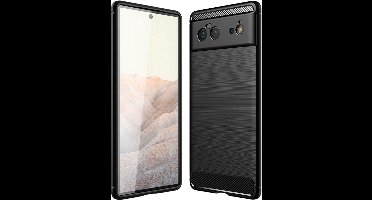 Shop4 Hoesje Geschikt voor Google Pixel 6 - Zachte Backcover - Brushed Carbon Look - Zwart