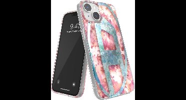 Diesel Oval D Bloemen Telefoonhoesje iPhone 13 & iPhone 14– Roze Bloemenprint en Blauw Diesel Logo – Valbescherming tot 2 Meter – Shockproof – Origineel Diesel Accessoire met D-Logo