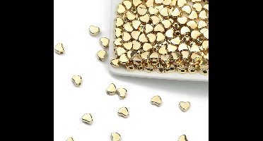 100 Stuks - Goudkleurige hartjes 7x6mm met gat 1,7mm - DIY sieraden maken voor kettingen en armbandjes - Gouden kralen