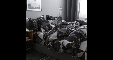 Boraboi® Beddengoedset met Modern Omkeerbaar Marmerlook en Geometrisch Patroon, Microvezel, Zwart-Wit, 2-Delig