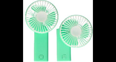 Gerimport Mini ventilator/handventilator - 2x - 8 x 5 x 15 cm - Groen - Verkoeling in zomer