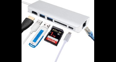 USB-C Hub 6-in-1 Adapter – 4K HDMI, 1Gbps Ethernet, 2x USB 3.0, SD-Kaartlezer, 60W PD – Geschikt voor MacBook Pro/Air, USB-C Windows Laptops