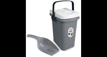 Ton met deksel - Voerton met schepje - Opbergton - 7 liter - Wit