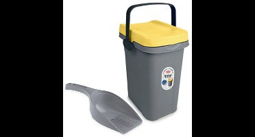 Ton met deksel - Voerton met schepje - Opbergton - 7 liter - Geel