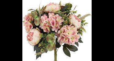 Countryfield Kunstboeket Hortensia & Pioen 53 cm – Licht Roze – Kunstbloemen