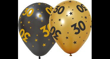 12 ballonnen 12" 3 met goud / 3 zwart 30 jaar Golden Celebrations - Versiering Slinger Feestdecoratie Decoratie Verjaardag Jubileum Ballon Feest