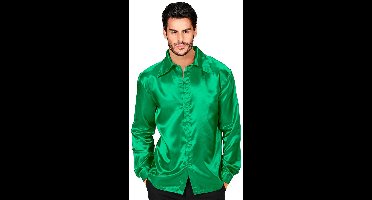 Jaren 70 Overhemd Froggy Green Satijn Man