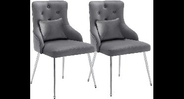 Eetkamerstoel – Set van 2 - Fluwelen Eetkamerstoel – Comfortabele Stoel – Moderne Zitstoel – Luxe Eettafelstoel – Hoogwaardig Schuim – Ergonomische Lendensteun - 54.5 x 58.5 x 87.5 cm - Donkergrijs