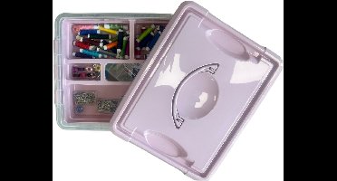 Plasticforte Naaidoos/naaigerei opbergbox - roze -12L - 34 x 27 x 18 cm - met vakverdeling tray - wol/garen/spelden
