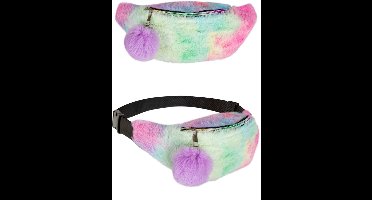 Heuptasje - Fluffy Bont Regenboog Pastel - Festival Tas