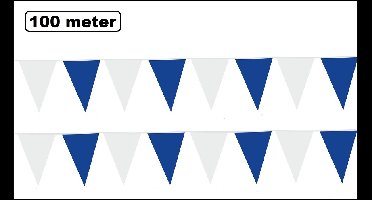 100 meter vlaggenlijn blauw/wit - 10 stuks van elk 10 meter - Festival Green verjaardag thema feest versiering vlaglijn