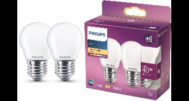 Philips LED lamp - Kogellamp met E27 fitting - Warmwit licht: 2700K - 40W - Mat glas - 2-pack