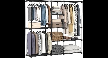 Kledingkast en kledingrek -stoffen planken- 182 x 43 x 182 cm - Gewicht van item 6,8 Kilogram- Inktzwart- mettal