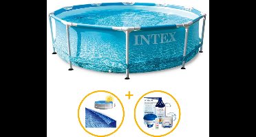 Intex zwembad rond 305 x 76 | Beachside Metal Frame met filterpomp | Zwembadpakket | Solar afdekzeil | Chloorpakket