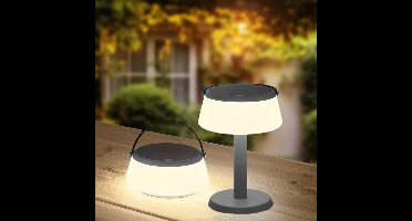 Solar tafellamp 'Malmo' - Warm wit licht - Met afneembare poot - Zwart - Tuinverlichting - Buitenlamp op zonne-energie