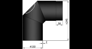 Kachelpijp Bocht 2 x 45° met deur kort - zwart - staal - 2mm