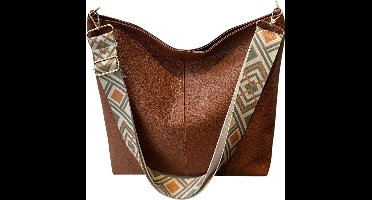 S&E Elegante Bucket Tote Bag met Litchi-Textuur - Bruin