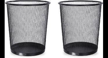 BRASQ 2x Papierbak Rond - Zwart - 12 Liter - Prullenbak - Vuilnisvak - Afvalbak - Papiermand - Metaal - Set van 2