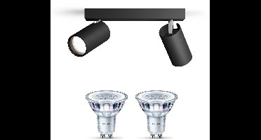 Philips Idris Opbouwspot voor Badkamer (Zwart) - Badkamerlamp - Warmwit Licht - Plafondspot met 2 Lichtpunten - GU10 - SceneSwitch - Eenvoudig Dimbaar met Je Klassieke Schakelaar
