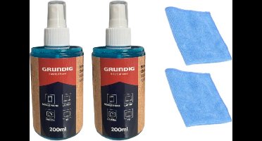 Grundig - schermreinigingsspray - 2 x 200 ml - Inclusief Reinigingsdoek - Geschikt voor de meeste lcd- en plasmaschermen, laptop's, camera's en mobiels
