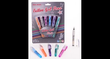 Tattoo glittergel pennen met sjablonen - Speelgoed - 6 pennen/stiften - kinderen