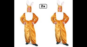 2x Luxe Haas/konijn kostuum bruin/wit unisex mt.56/58 - maat L/XL - Pluche - Pasen thema feest konijn haas paasfeest