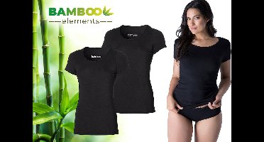 Bamboo Elements - T Shirt Dames - Bamboe - Ronde Hals - 2 Stuks - Zwart - Anti Zweet Shirt Dames - Bamboe Ondershirt - Onderhemd Dames Shirts Korte Mouw - Extra Lang