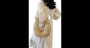 S&E Zomerse Gevlochten Handtas van Stro – Retro Look - Wit