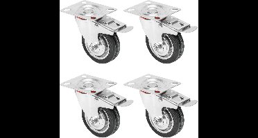 wielen - Heavy duty - 13 x 6,7 x 9,5 centimeter - Wielbreedte 2 Inch - met rem - 4 stuks - Laadvermogen 200 kg - staal - zwart