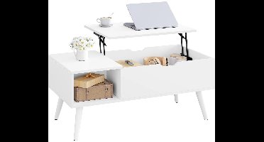 Salontafel - Verstelbare Salontafel - Opklapbare Tafel met Opbergruimte - Moderne Koffietafel - Houten Tafel met Lifting Board - 100x50x43 cm - Wit