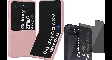 Hoesje geschikt voor Samsung Galaxy Z Flip 7 - Privacy Screenprotector Volledig Dekkend Glas - Mat Back Case Roze
