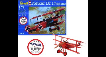 Revell Modelbouwpakket Vliegtuigen - 74116 Fokker Dr.1 Triplane - WWI Duits Gevechtsvliegtuig - Propellervliegtuig - Starter Kit Plastic - 1:72 - Modelbouw