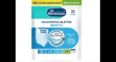 Dr. Beckmann Magic Leaves - Sensitive - 25 Wasmiddelbladen - Zonder parfum - 25 Wasbeurten - Magische bladeren - Voorgedoseerd, praktisch en licht - 100% oplosbaar in water
