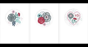 Vervaco - Wenskaart kit - Moderne bloemen set van 3 - PN-0156951 - Borduren - Borduurpakket - Borduurpakket volwassenen - Borduurpakket kind