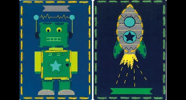 Vervaco - Borduurkaart kit - Robot en raket set van 2 - PN-0157038 - Borduren - Borduurpakket - Borduurpakket kind