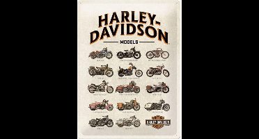 Harley-Davidson 14 Models Metalen wandbord in reliëf 30x40 cm