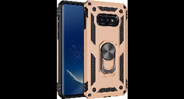 Hoesje Geschikt Voor Samsung Galaxy S10e Armor Hoesje Ringhouder TPU - Goud