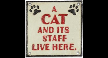 MadDeco - gietijzeren - wandbord - A cat and its staff live here - poezen