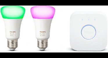 Philips Hue Starterspakket E27 Lichtbron met Bridge - White and Color Ambiance - 2 x 9W - Bluetooth