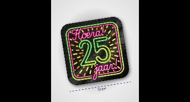 Neon glas onderzetters - Hoera 25 jaar - 6 stuks