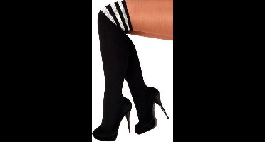 Cheerleader Kousen Zwart Met Witte Strepen - Roze Kniekousen - Cheerleader Sokken - Lange Sokken - Cheerleader Kostuum Dames - Carnavalskleding - One Size