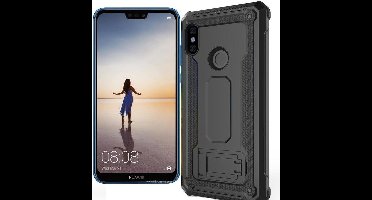 Ntech Hoesje Geschikt voor Huawei P20 Lite Armor hoesje met Kickstand - Zwart