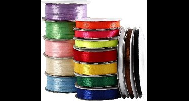 Satijnlint, B: 3-19 mm, diverse kleuren, 15 rol/ 1 doos