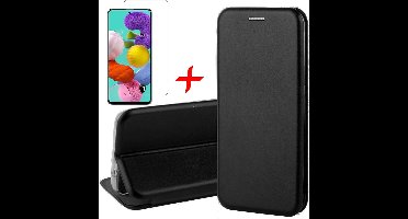 Hoesje geschikt voor Samsung Galaxy A51 - Screen Protector GlassGuard - Book Case Kunstleer ThinShield Zwart & Screenprotector