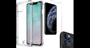 Hoesje geschikt voor iPhone 11 Pro Max - Screenprotector GlassGuard & Camera Lens Screen Protector - Back Cover Case ShockGuard Transparant