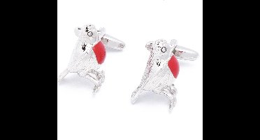 Manchetknopen - Vogel Roodborst Mus Rood en Zilver